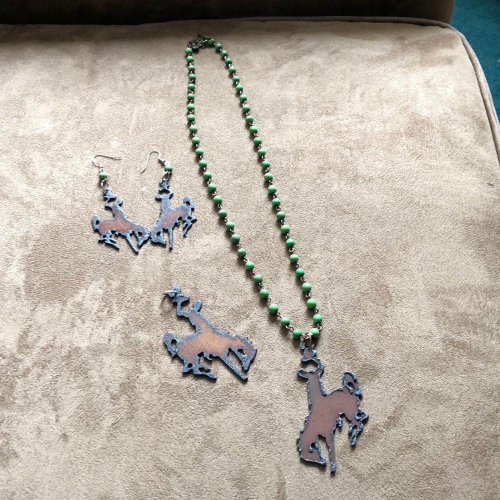 Metal bronc rider cutout earring,necklace, pendent